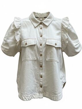 Pilcro Off White Ruffle-Sleeve Button-Front Shirt - M